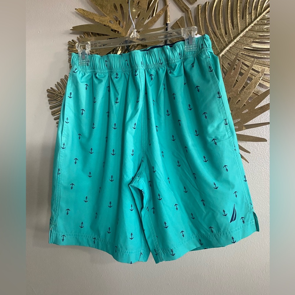 Nautica Men's Teal Anchor Print Swim Trunks